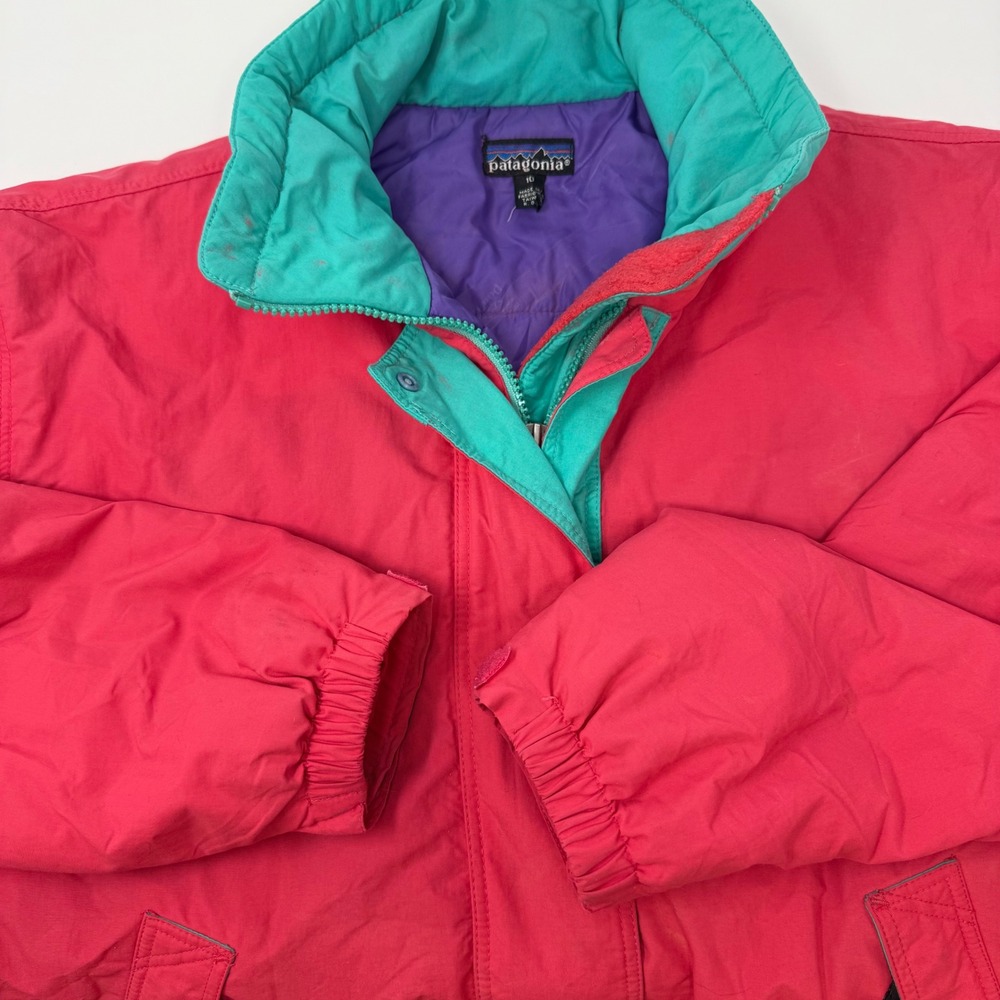 Patagonia Vintage 90s Pink Teal Bomber Jacket Womens 10 Retro Gorpcore Coat